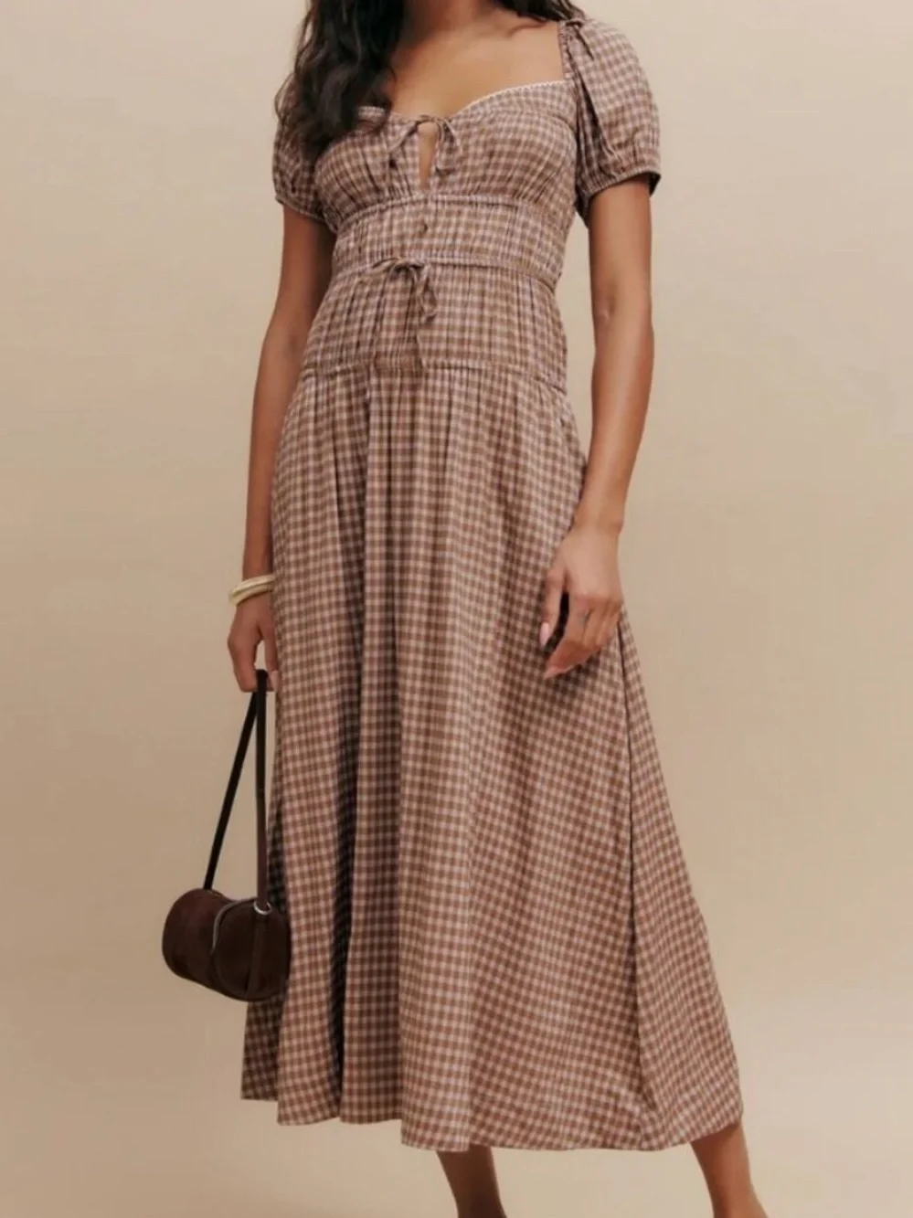 NWT REFORMATION Rhett Gingham Puff Dress - Picture 4 of 10